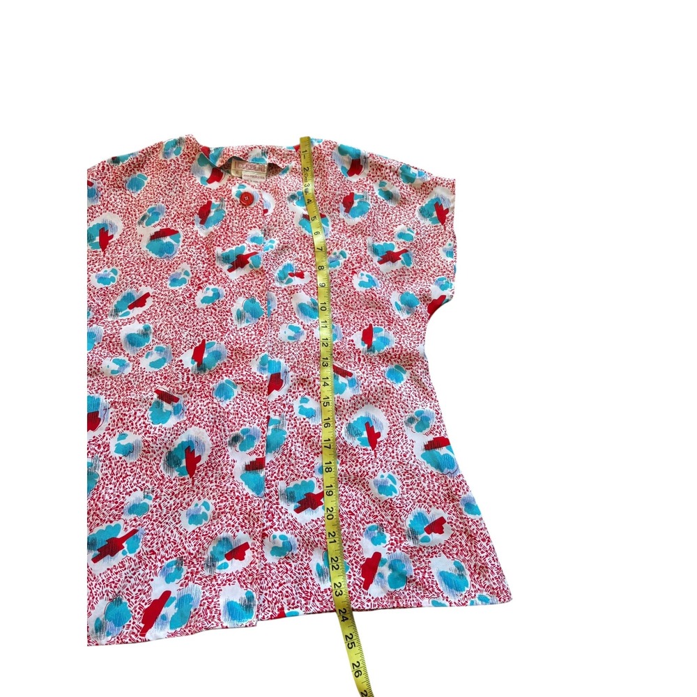 Tess Paris Milano Blouse Size 10 Made in Hong Kong Red Blue Abstract Print 80s‎ - Picture 5 of 7